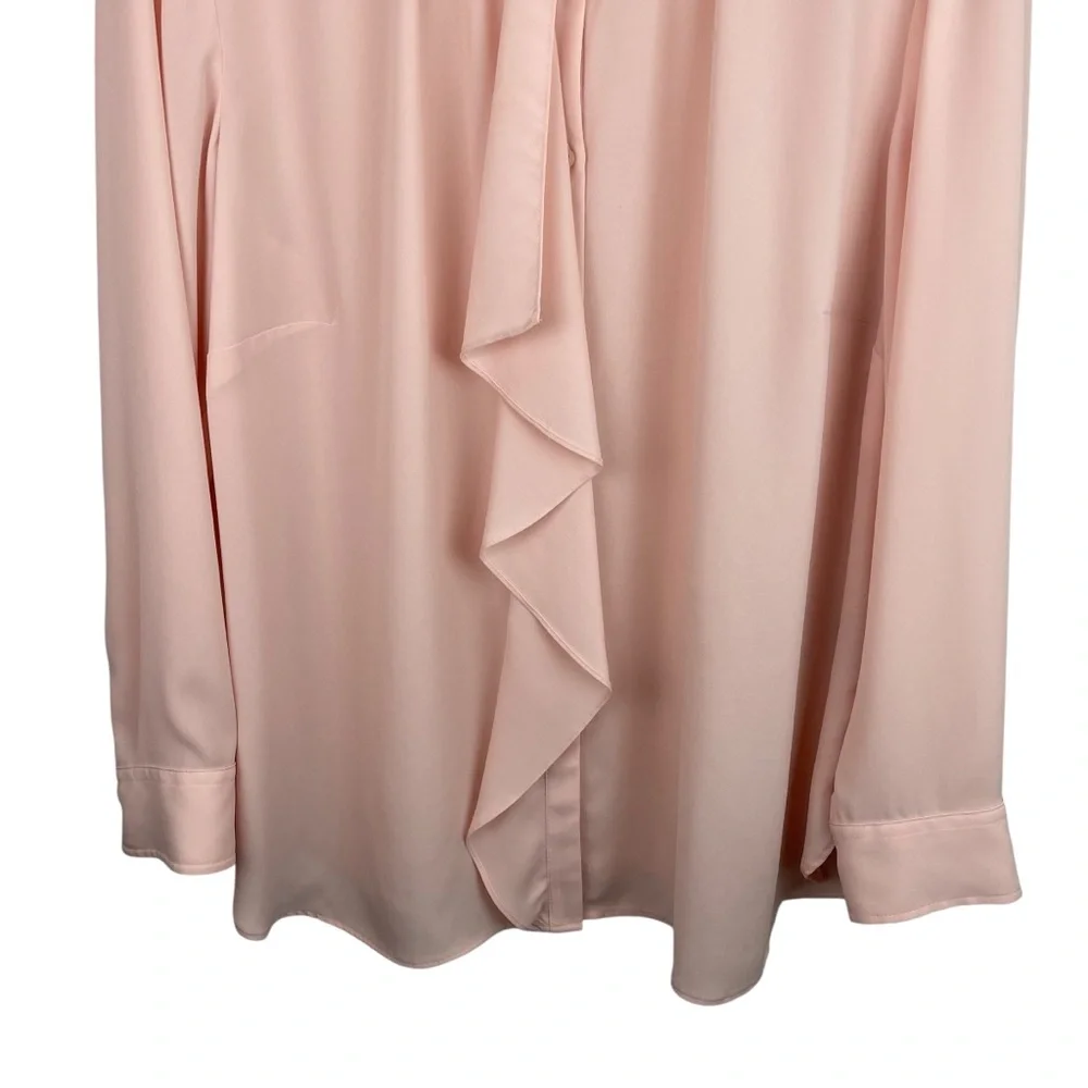 Lauren Ralph Lauren | Pink Ruffle Front Button Long Sleeve Blouse - Picture 3 of 8